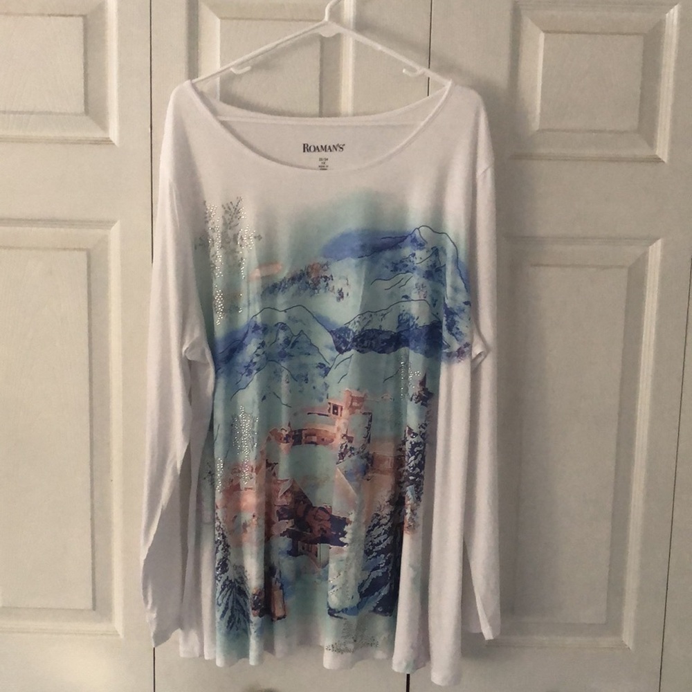 Roamans Brand Plus Size Shirt.  Size 22/24 1X.
32 Inches long.